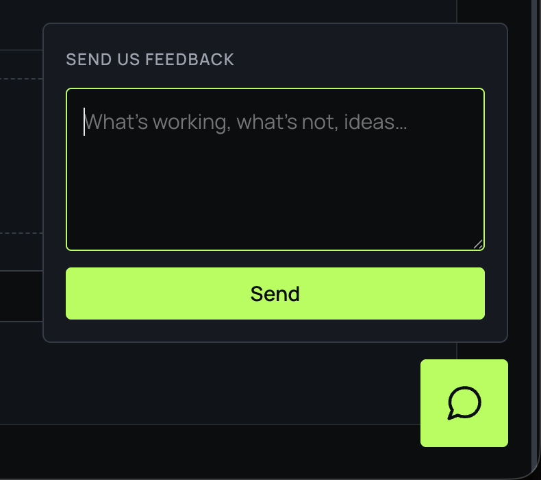 The feedback widget open, with a text box and a Send button